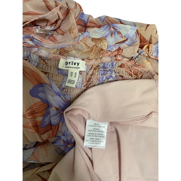 Privy Floral Print Tiered Romantic Dress Peach & Lavender Size M - Picture 7 of 7